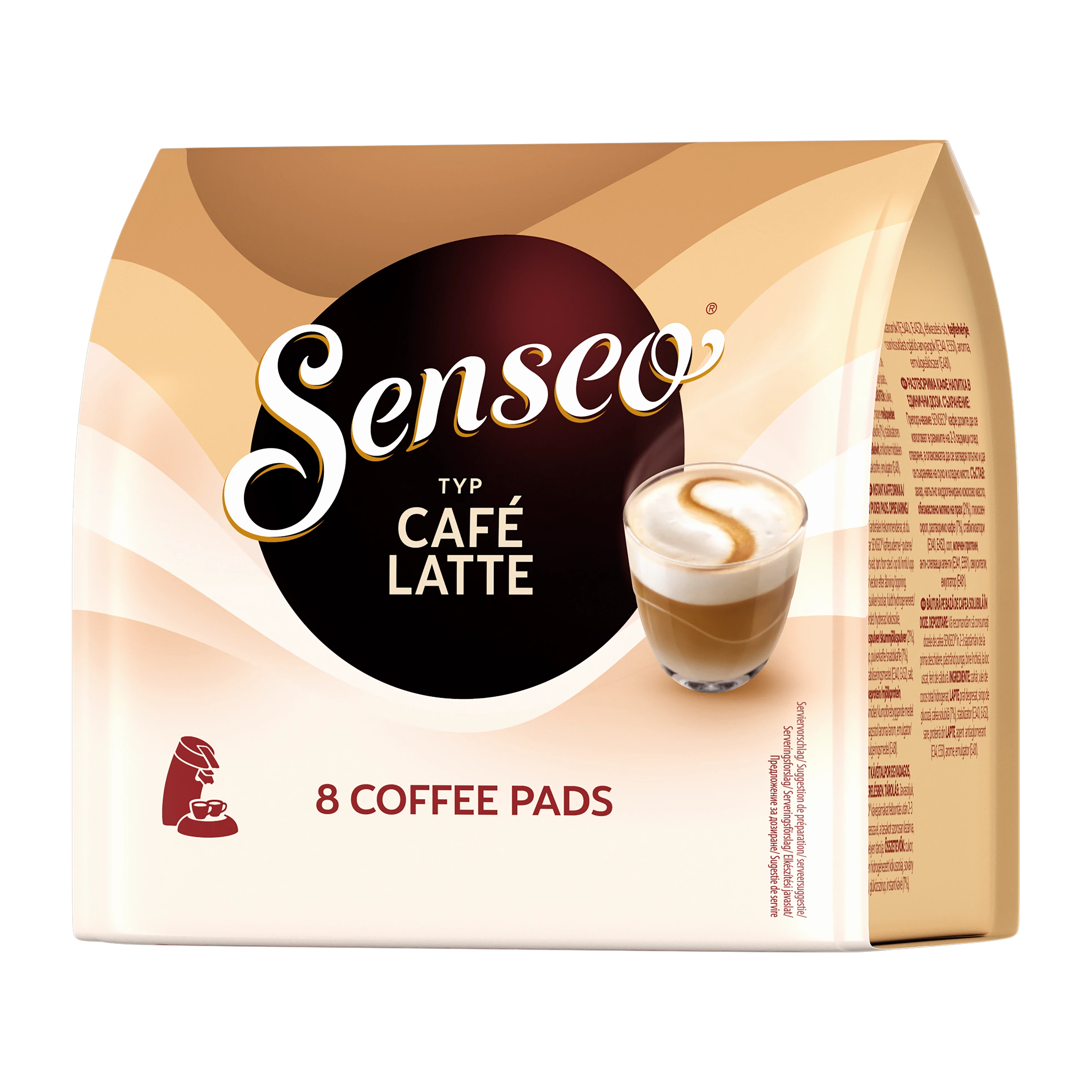 Verpakking van Senseo Café Latte koffiepads.