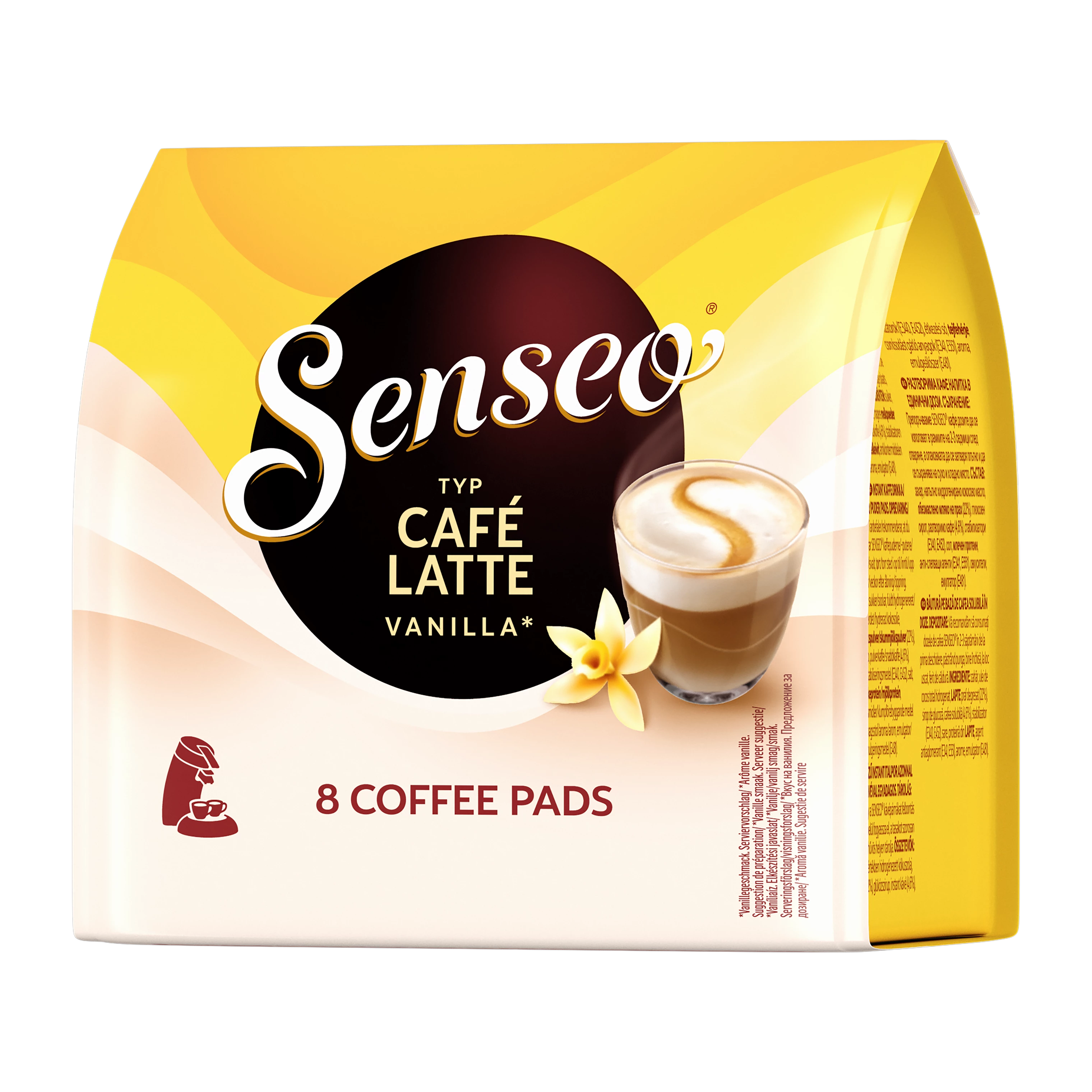 Verpakking van Senseo Café Latte Vanilla koffiepads.