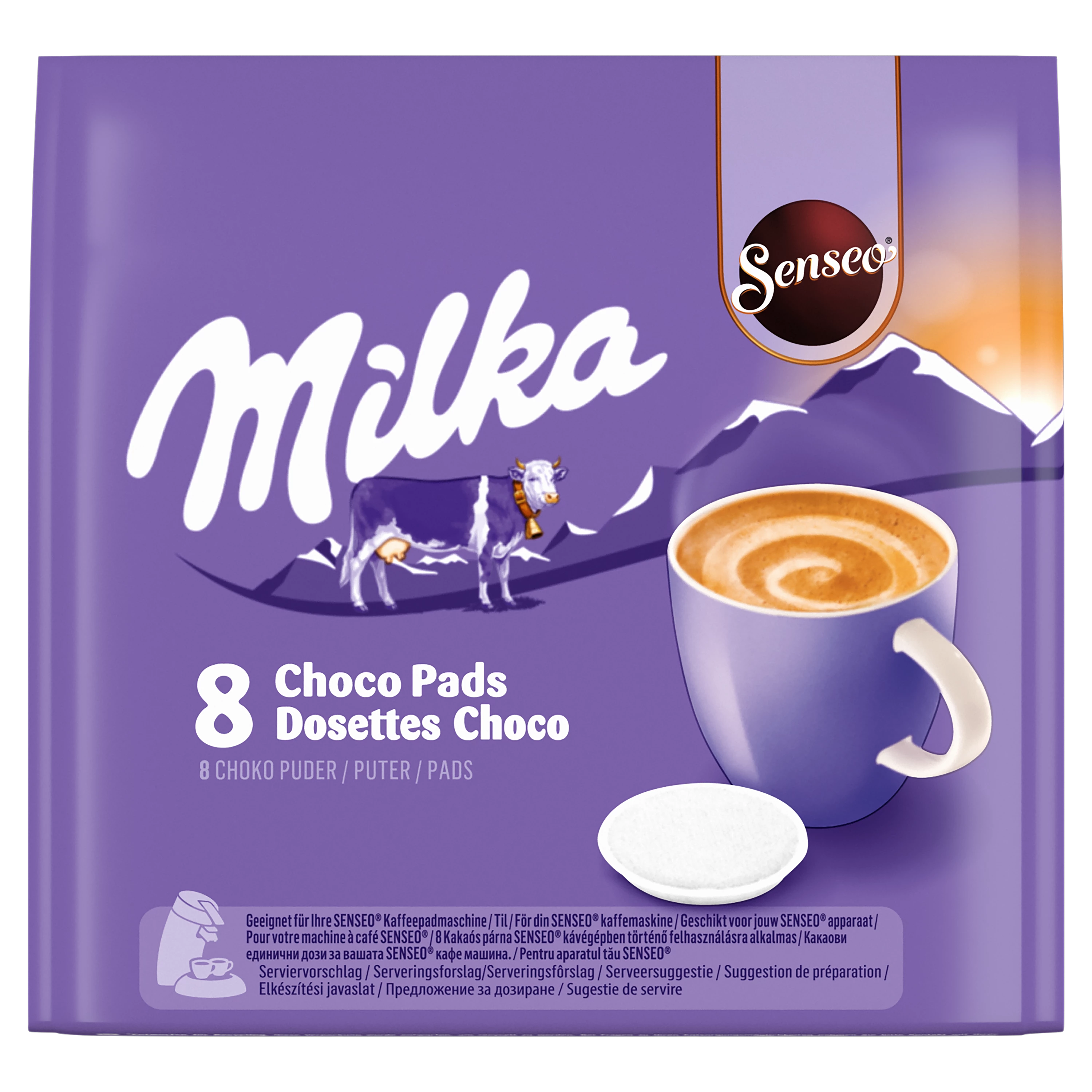Verpakking van Senseo Milka Choco Pads.