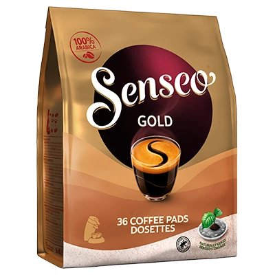 Verpakking van Senseo Gold koffiepads.